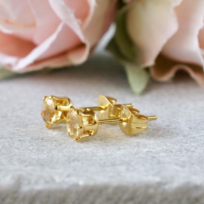 Handmade】イエロー シトリン スタッドピアス サージカル