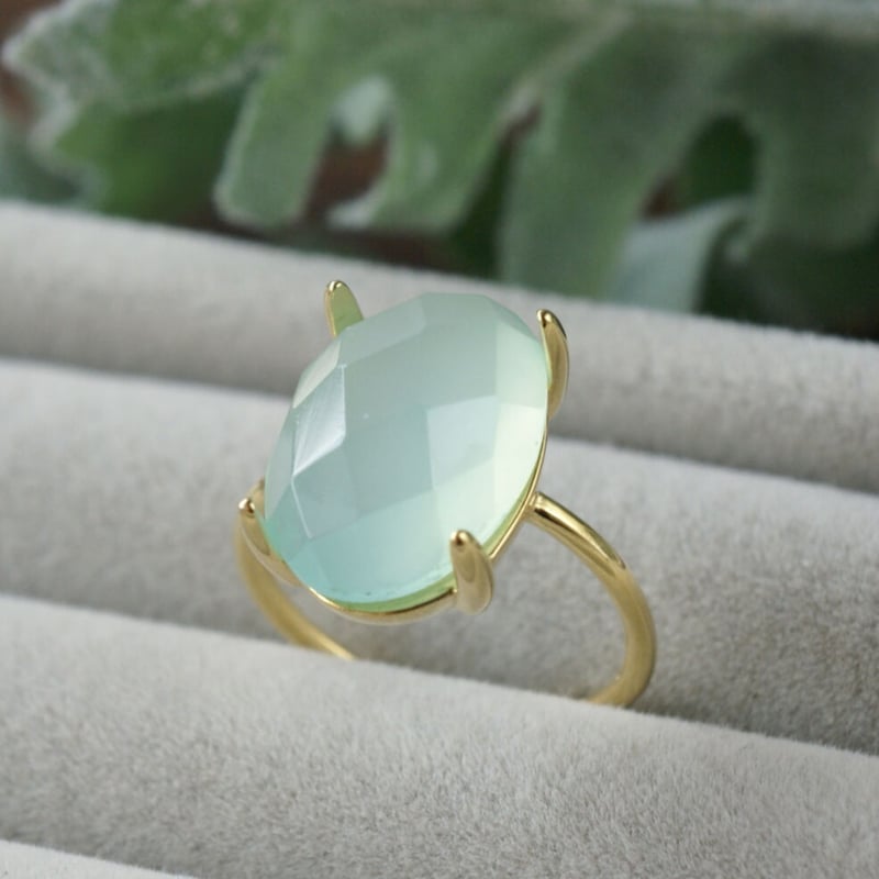 受注制作】△シーブルーカルセドニー 7号〜フリーサイズリング