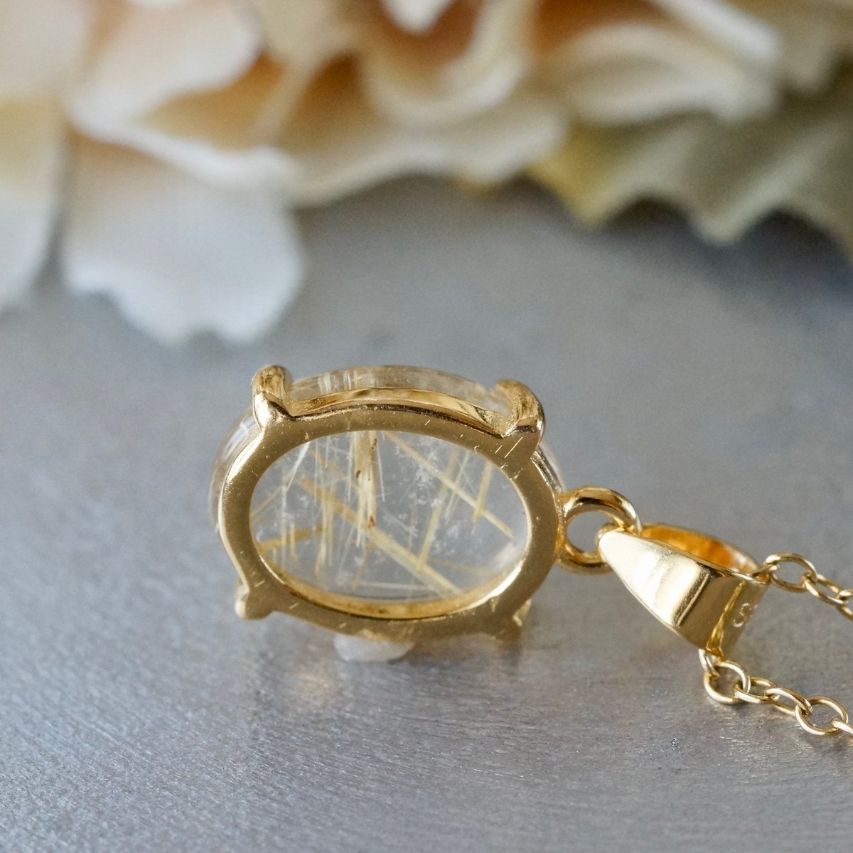Handmade】ルチルクォーツ ペンダントトップ 18kゴールドプレー Handmade】ルチルクォーツ ペンダントトップ 18kゴールドプレー