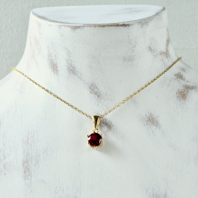 Handmade】合成ルビー ペンダントトップ 18kゴールドプレーテド 
