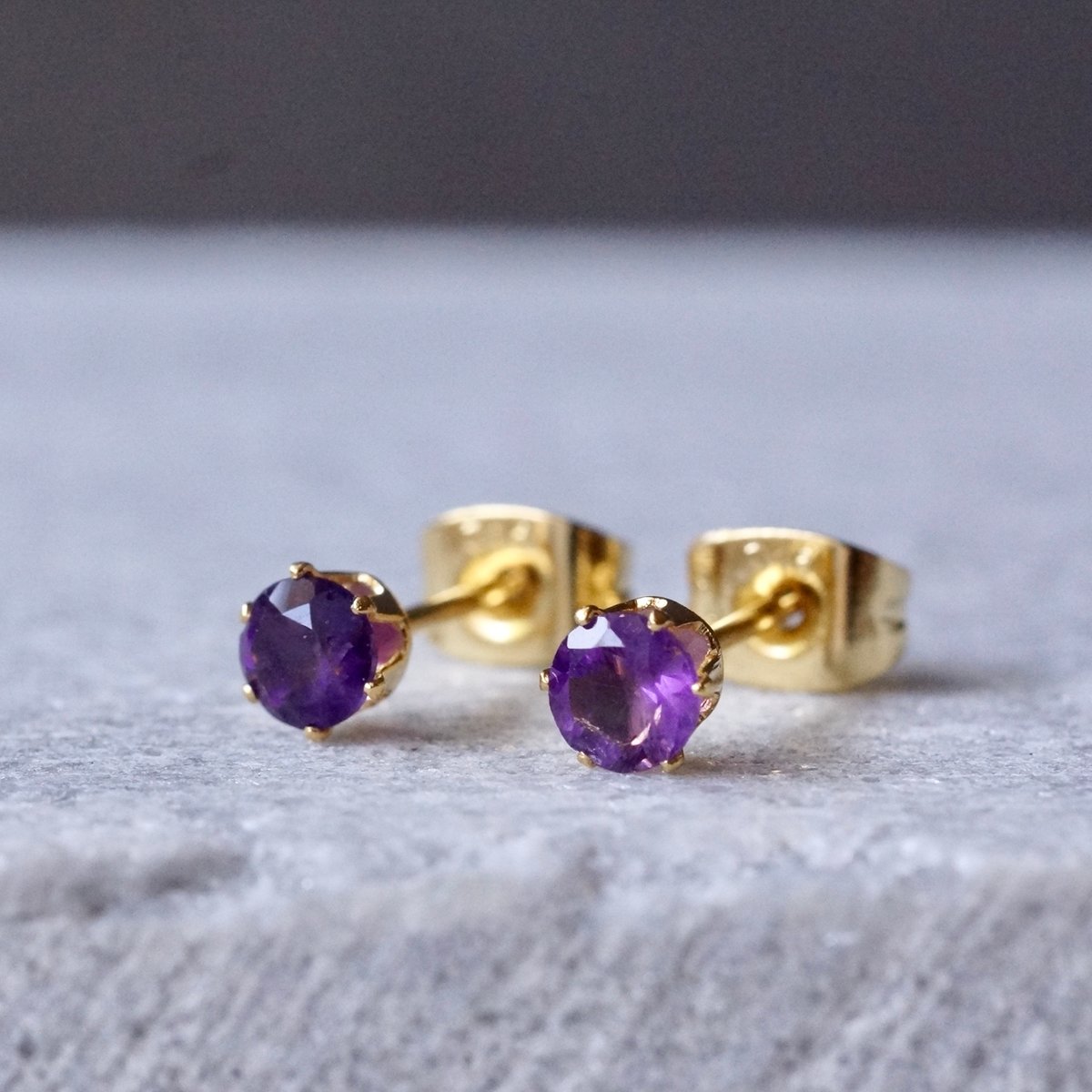 Handmade】パープル アメジスト スタッドピアス サージカルステンレス 