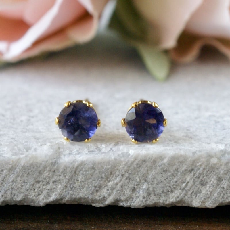 Handmade】ブルー アイオライト スタッドピアス サージカルステンレス 