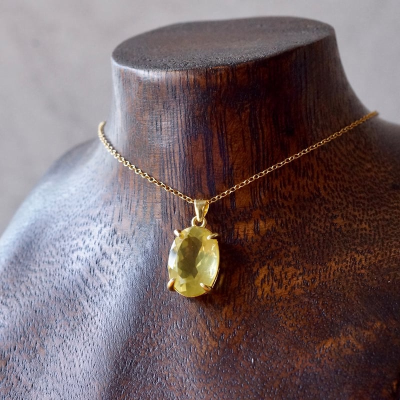 Handmade】濃いめ発色 レモンクォーツ ペンダントトップ 18kゴールド