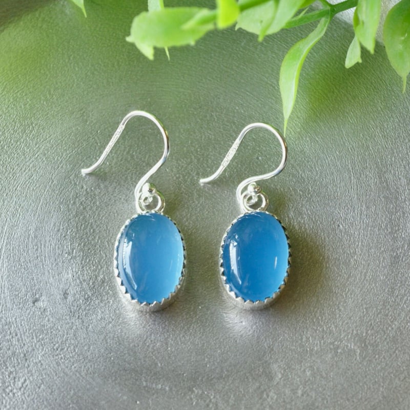○ブルーカルセドニー オーバルシェイプ フックピアス シルバー925 