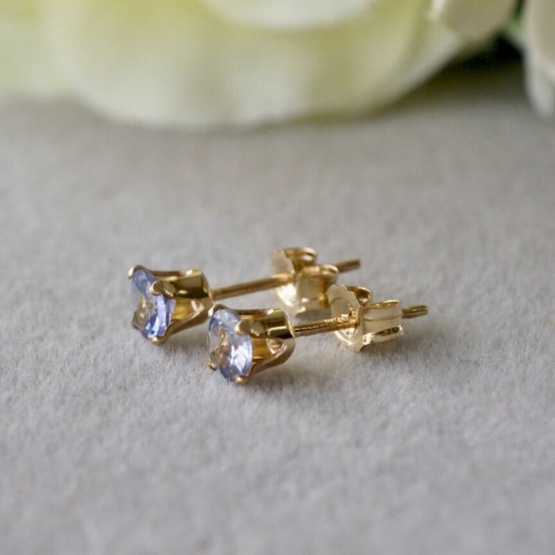 ゴールド スタッドピアス Handmade】バイカラーゾイサイト スタッドピアス 14kゴールド