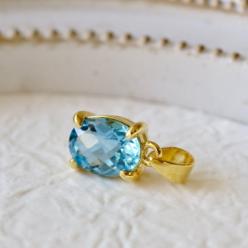 Handmade】スイス ブルートパーズ チェッカーカット ペンダントトップ