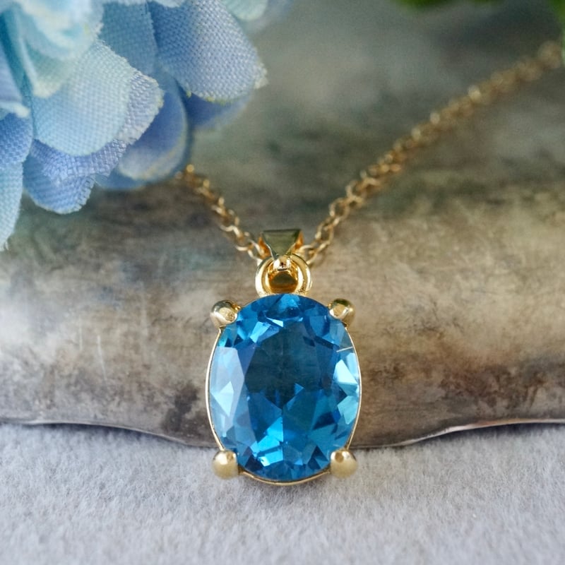 Handmade】スイス ブルートパーズ ペンダントトップ 18kゴールドプレー 