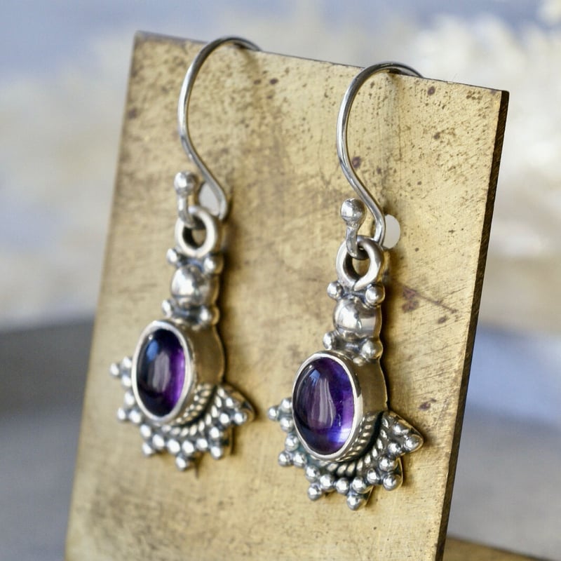 ○アメジスト エスニックフックピアス シルバー925 （sv-428-1