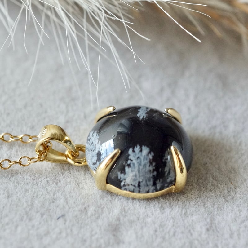 Handmade】スノーフレークオブシディアン ペンダントトップ 18k Handmade】スノーフレークオブシディアン ペンダントトップ 18k