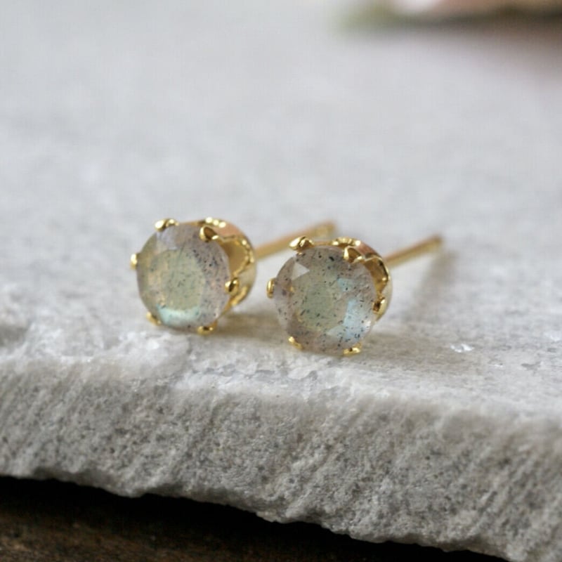 希少宝石質ゴールデンラブラドライト AAAスタッドピアス 3CT 希少宝石