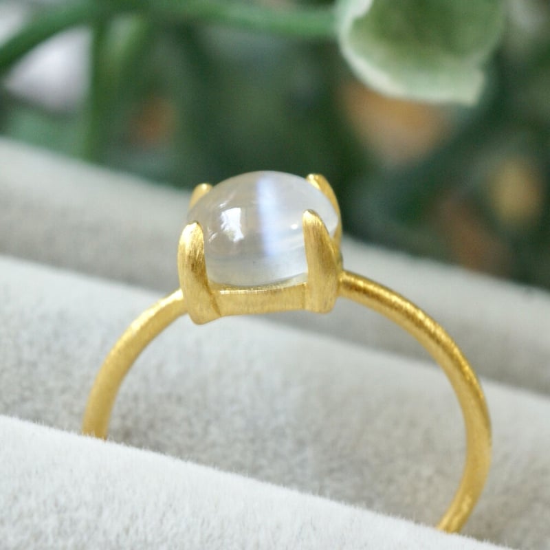 Handmade】ムーンストーンキャッツアイ 7号〜フリーサイズリング 18k
