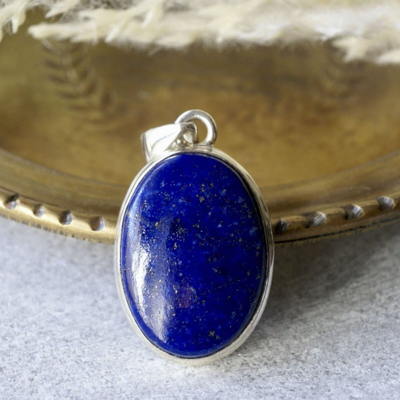 ブルー ラピスラズリ オーバルシェイプ ペンダントトップ シルバー925