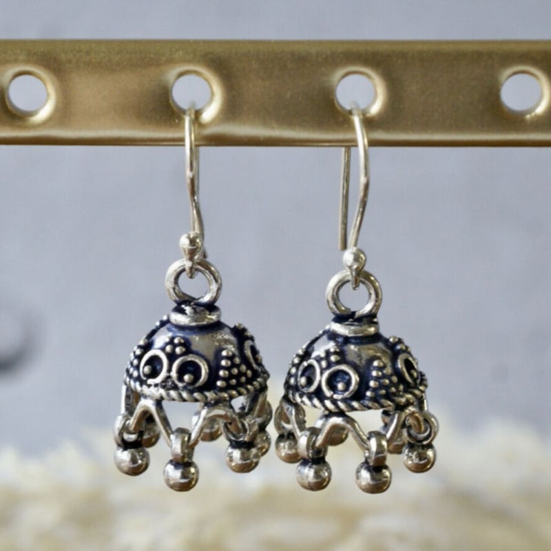 軽量】ブルー ミーナカリ ジュムカ/ジュムキピアス シルバー925