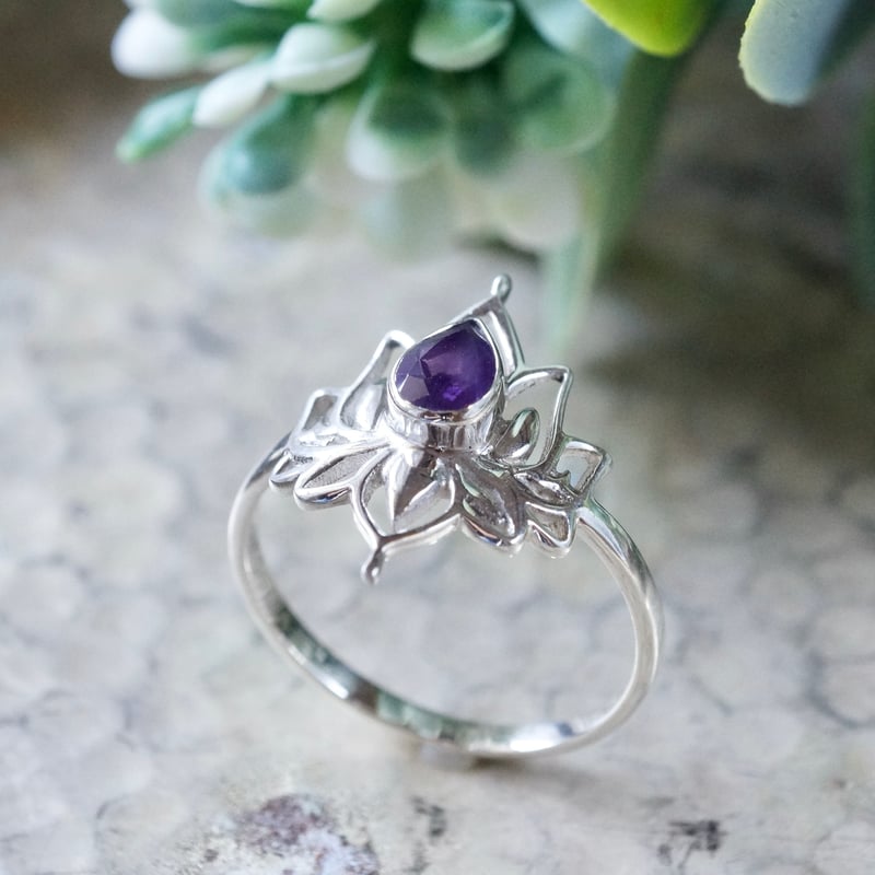 パープル アメジスト ロータスモチーフ リング シルバー925 約14.5号