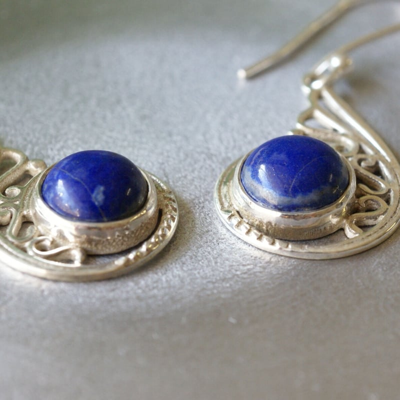 ○ブルー ラピスラズリ エスニックピアス シルバー925 （sv-525