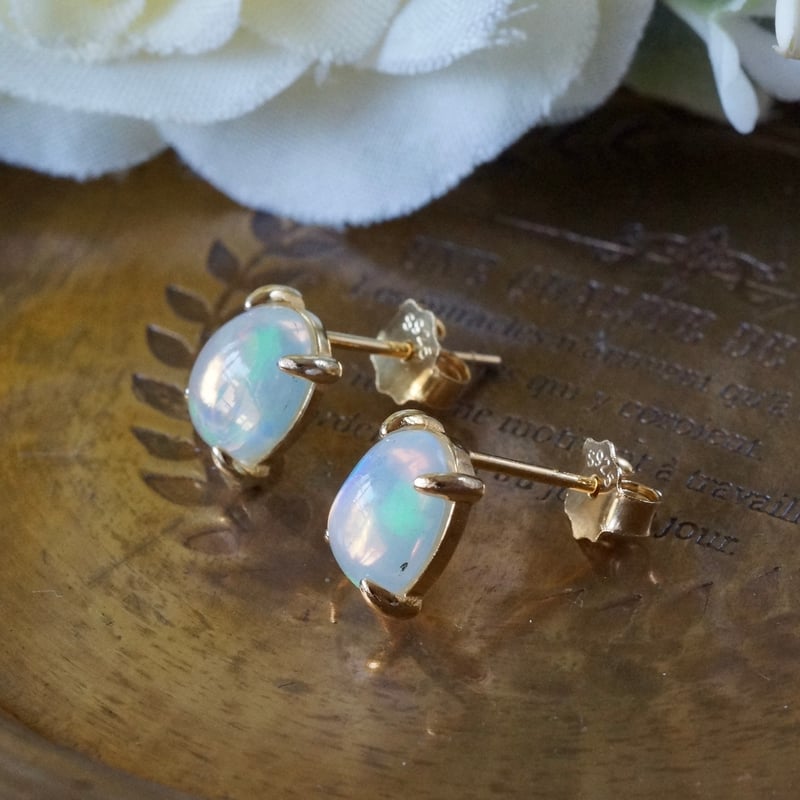 Handmade】オパール スタッドピアス 18kゴールドプレーテド シルバー