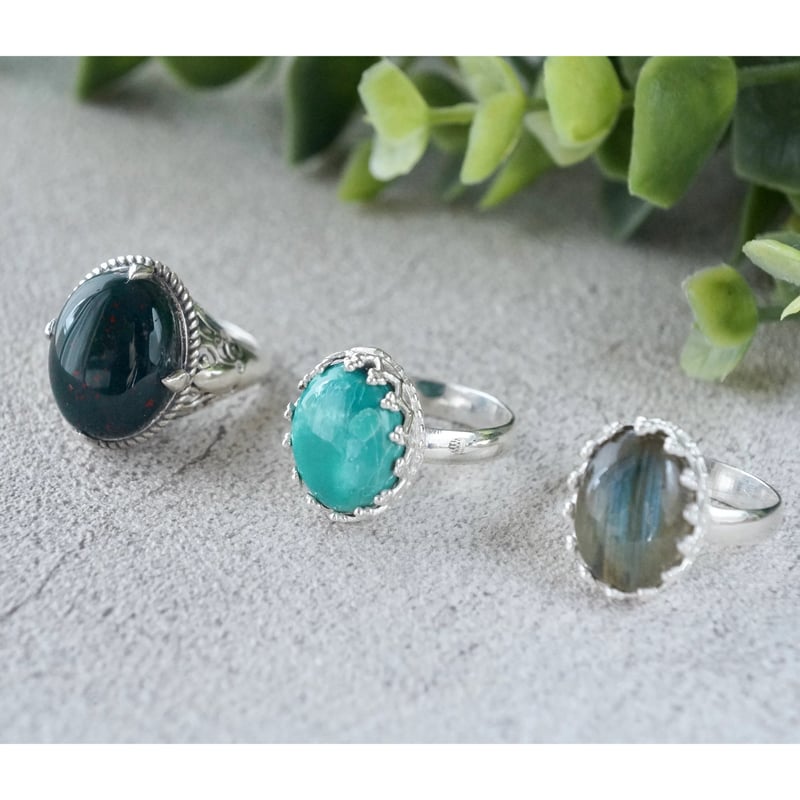 ブルー チベタンターコイズ クラウンモチーフ リング シルバー