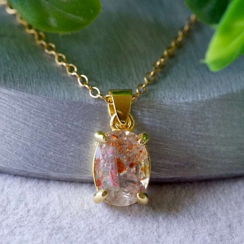 Handmade】グリーンサンストーン ペンダントトップ 18kゴールドプレー