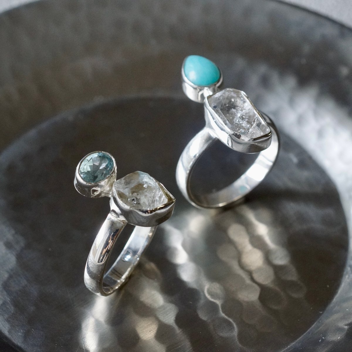 ハーキマーダイヤモンド（水晶）・ブルートパーズ リング