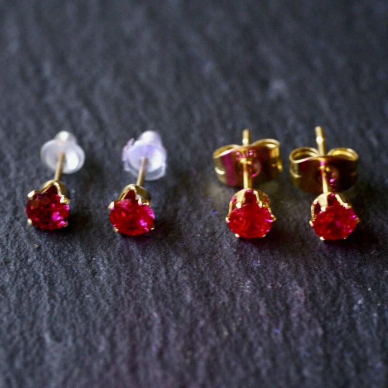 Handmade】合成ルビー スタッドピアス 14kゴールドフィルド製