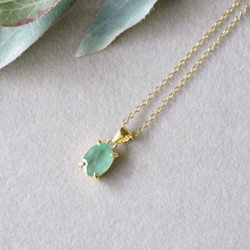 Handmade】グリーン エメラルド ペンダントトップ 18kゴールドプレー
