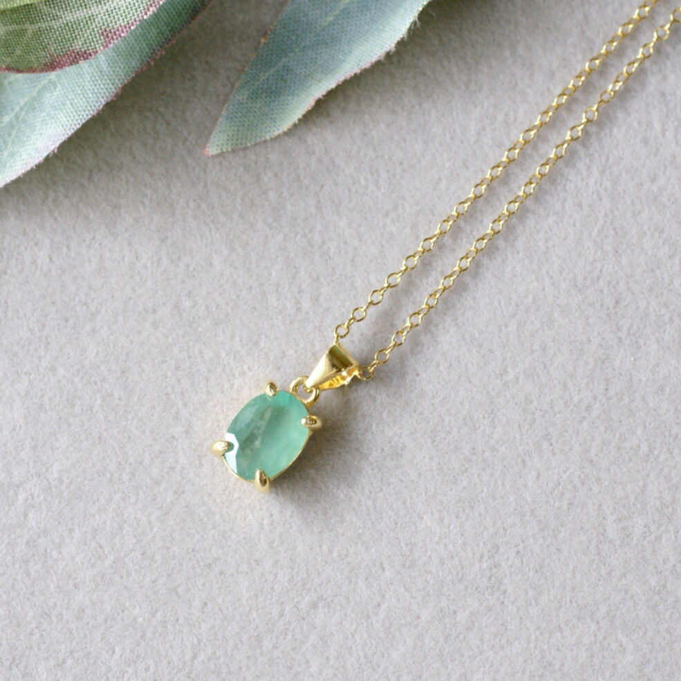 エメラルドペンダントトップ　18k Handmade】グリーン エメラルド ペンダントトップ 18kゴールドプレー