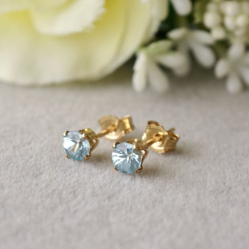 Handmade】ブルージルコン スタッドピアス 14kゴールドフィルド