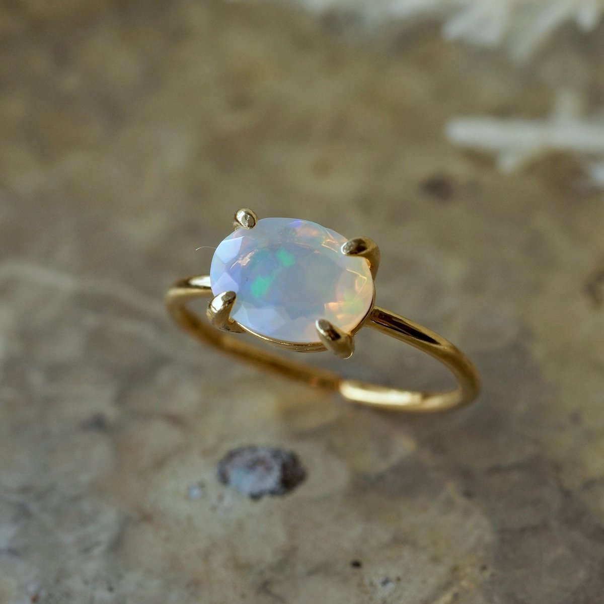 Handmade】オパール ファセットカット 7号〜フリーサイズリング 18k