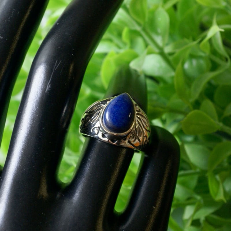 ブルー ラピスラズリ リーフモチーフリング シルバー925 約12号（sv