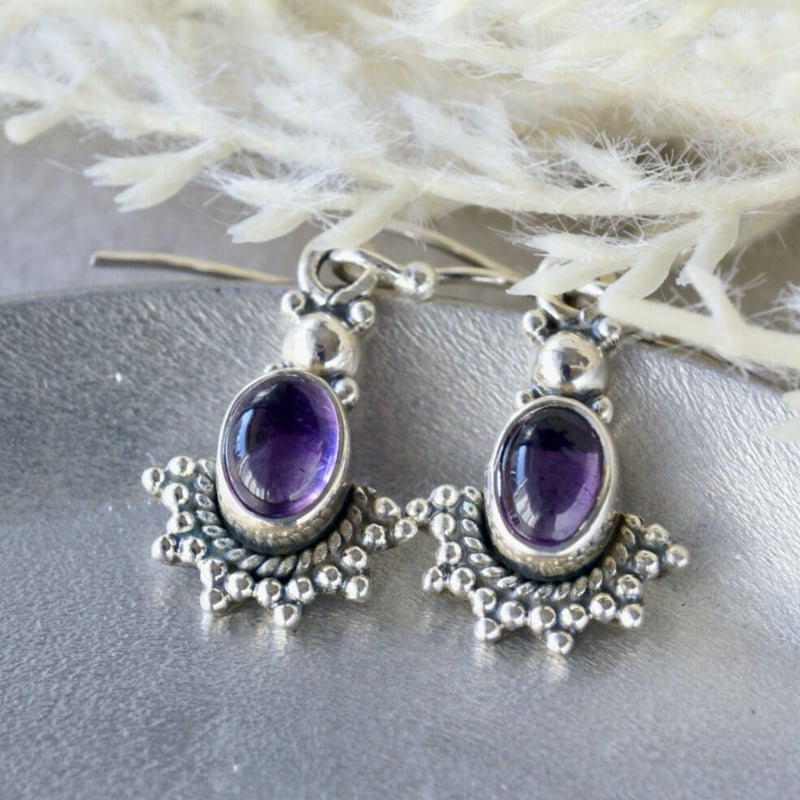 ○アメジスト エスニックフックピアス シルバー925 （sv-428-1