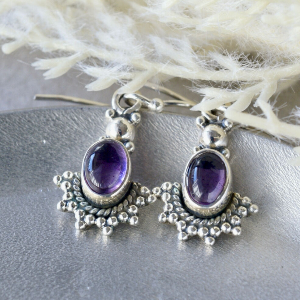 ○アメジスト エスニックフックピアス シルバー925 （sv-428-1