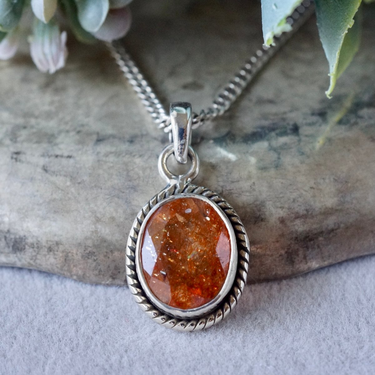 オレンジ サンストーン ペンダントトップ シルバー925 （sv-908