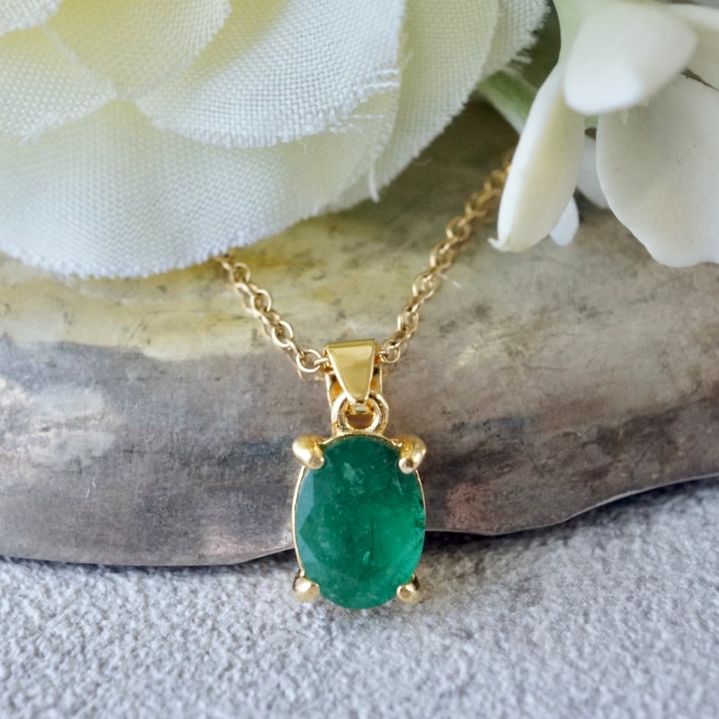 Handmade】グリーン エメラルド ペンダントトップ 18kゴールド