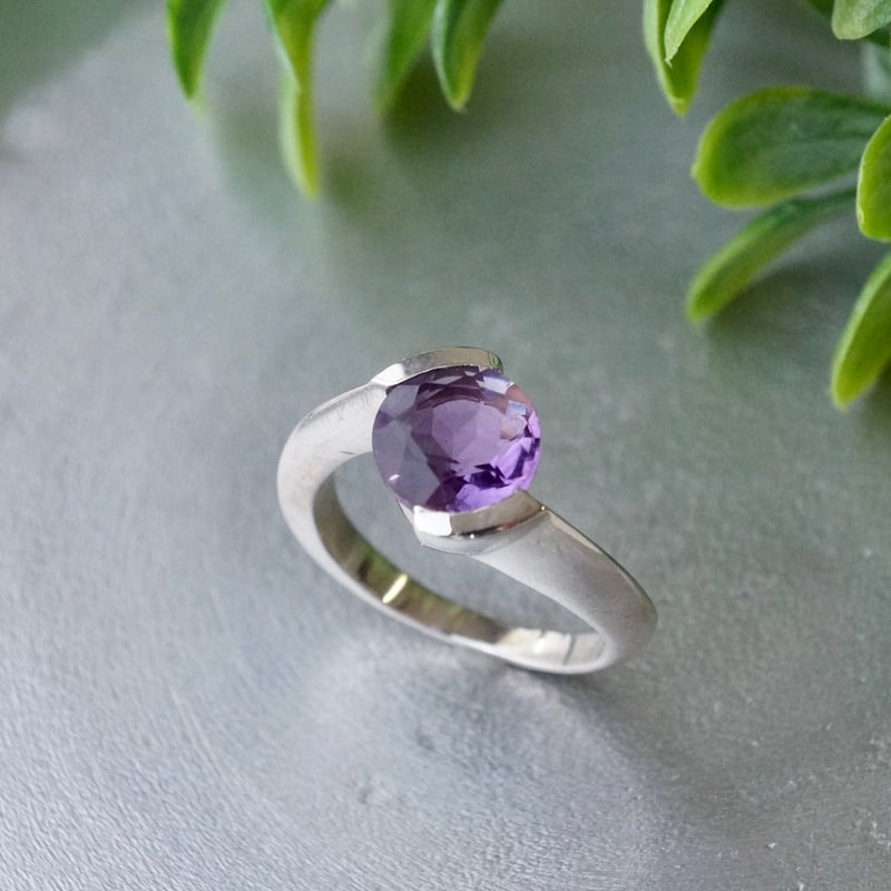 パープル アメジスト ラウンドシェイプ リング シルバー925 約10.75号