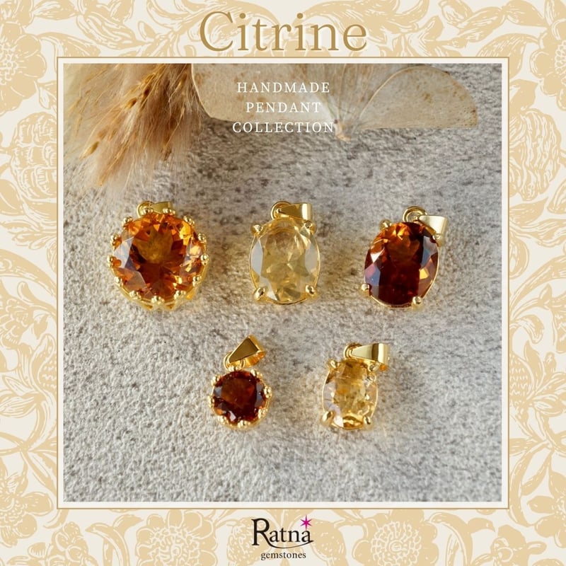 Handmade】濃いめ発色 シトリン ペンダントトップ 18kゴールドプレー