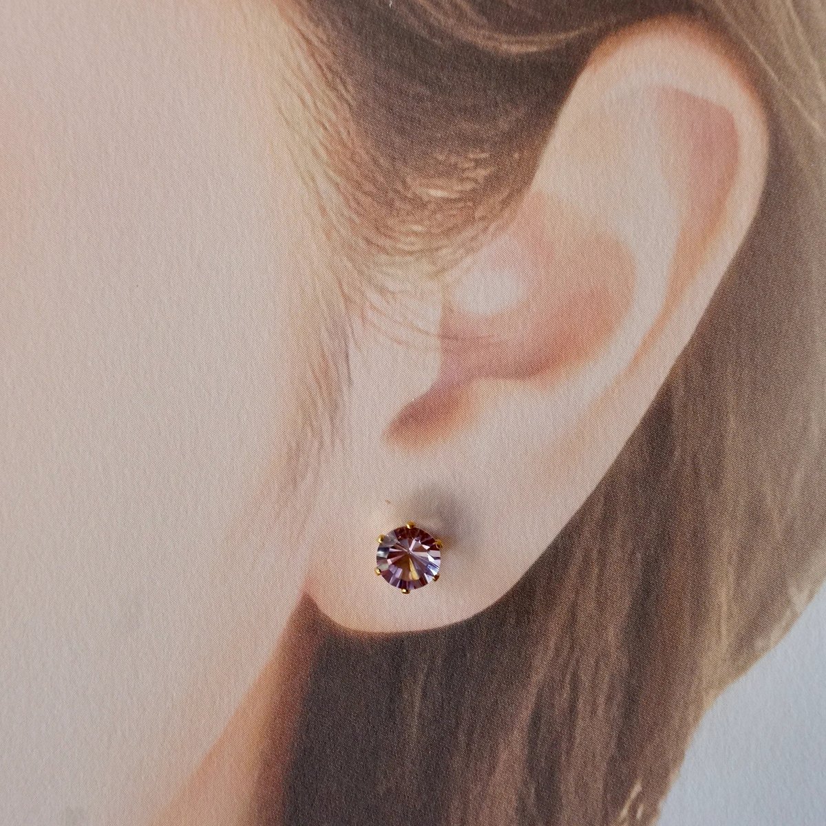 Handmade】アメジスト コンケーブカット スタッドピアス サージカル