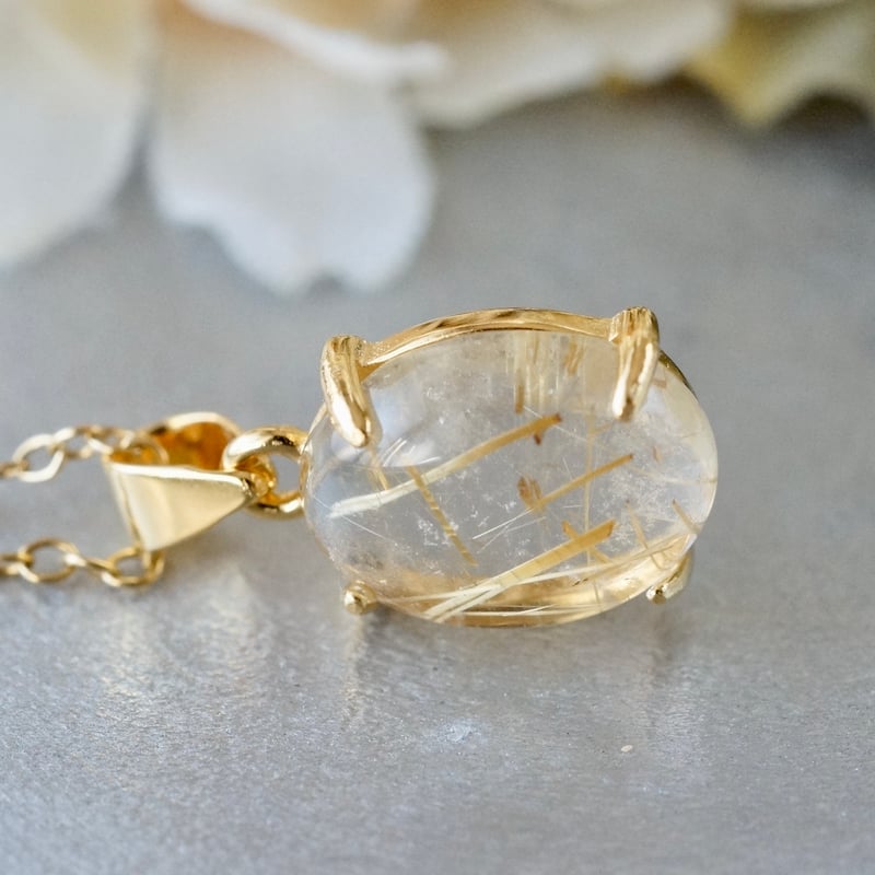 Handmade】ルチルクォーツ ペンダントトップ 18kゴールドプレー Handmade】ルチルクォーツ ペンダントトップ 18kゴールドプレー
