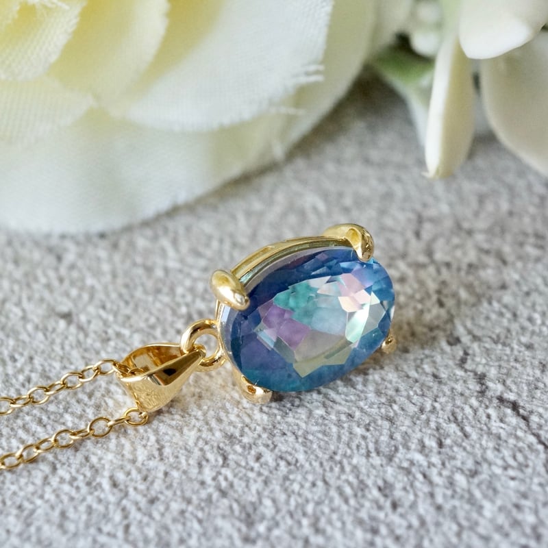 Handmade】ブルー ミスティッククォーツ ペンダントトップ 18kゴールド