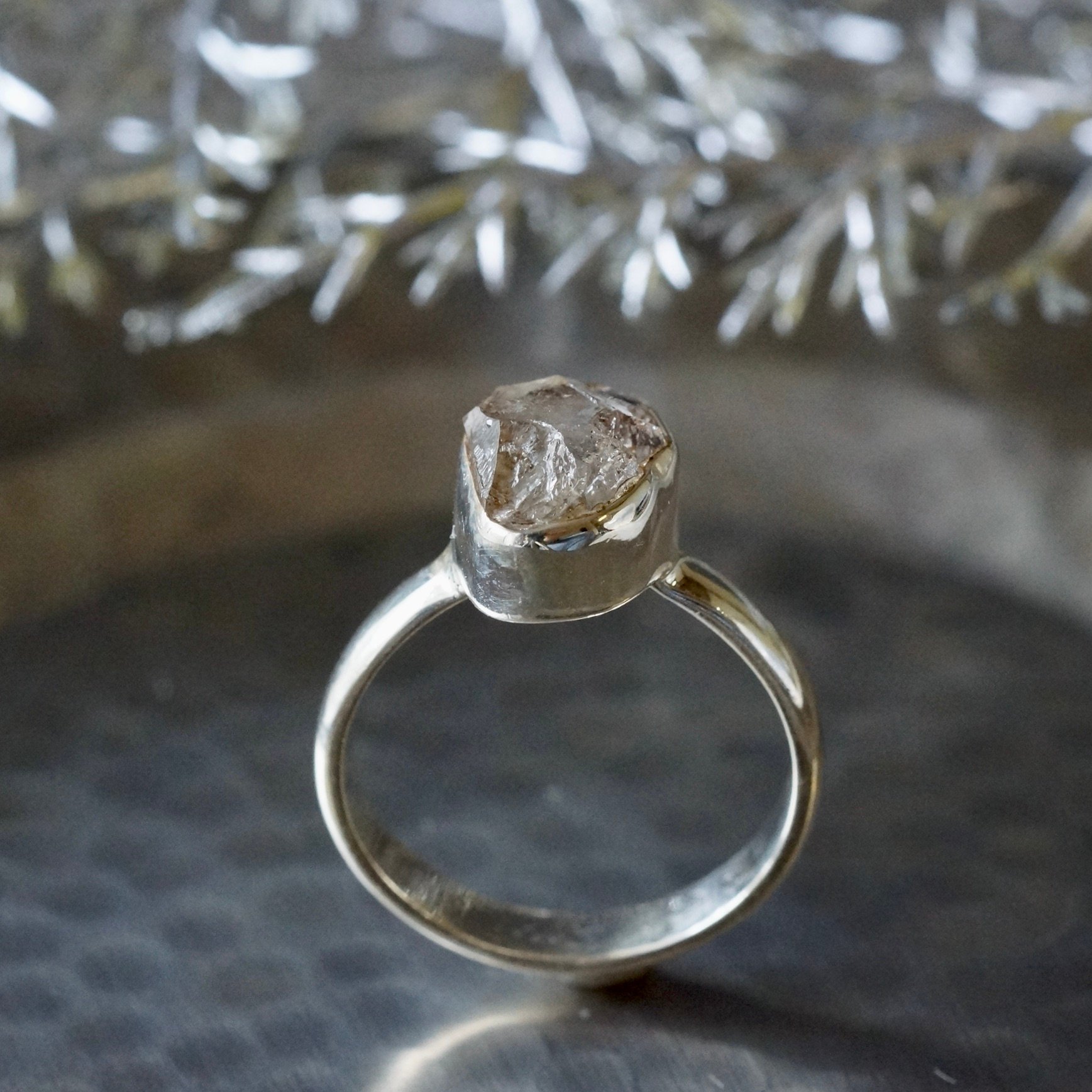 オイルイン ハーキマーダイヤモンド（水晶） ラフカットリング