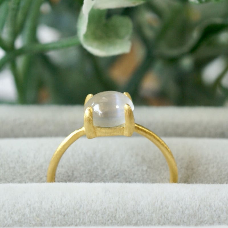 Handmade】ムーンストーンキャッツアイ 7号〜フリーサイズリング 18k