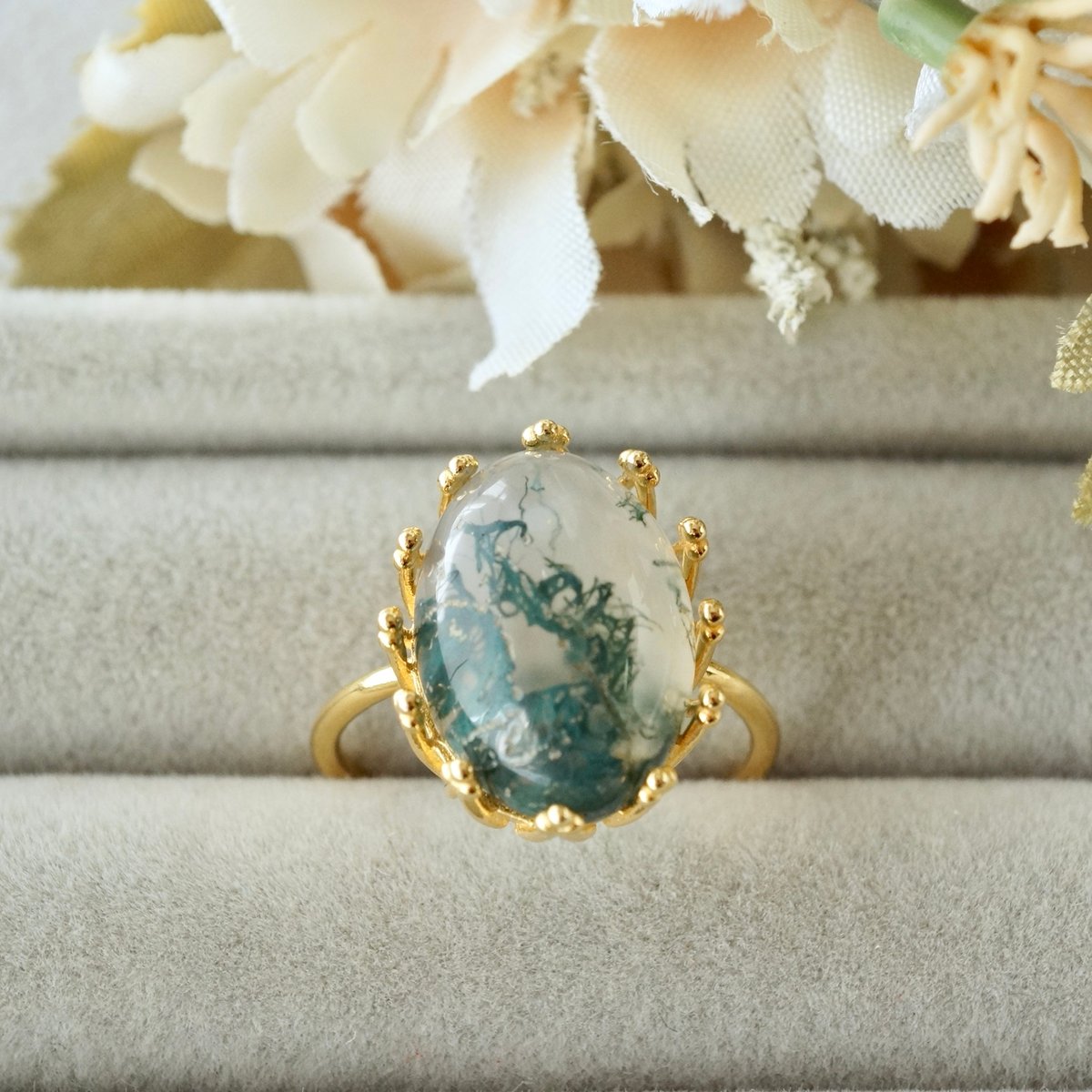 天然モスアゲートの指輪、シルバー925ハンドメイド指輪、自然をおもわせるジュエル 天然モスアゲートの指輪、シルバー925ハンドメイド指輪、自然を