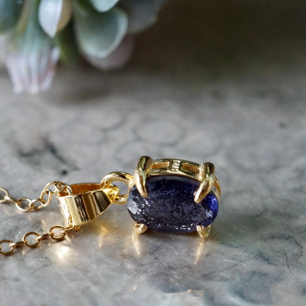 Handmade】アイオライトサンストーン ペンダントトップ 18kゴールド
