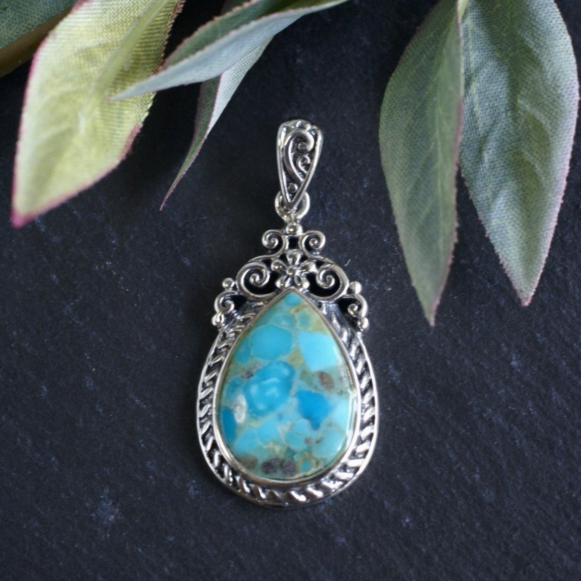 ターコイズ ペアーシェイプ ペンダントトップ シルバー925 （sv-231