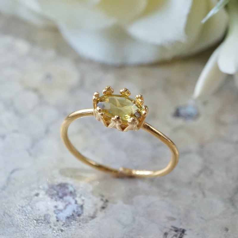 Handmade】ダークグリーン スフェーン クラウンモチーフ 7号