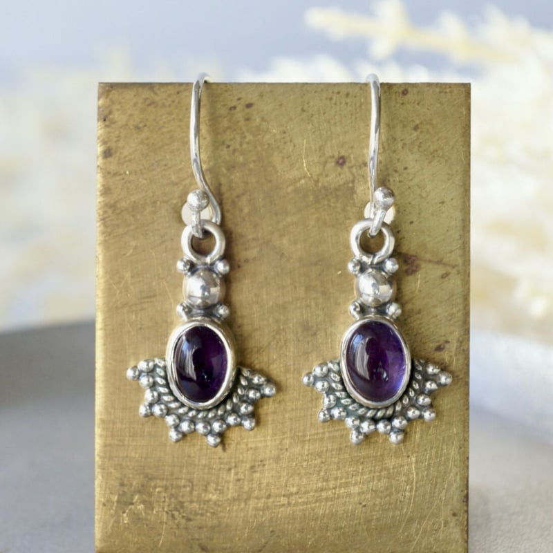 ○アメジスト エスニックフックピアス シルバー925 （sv-428-1