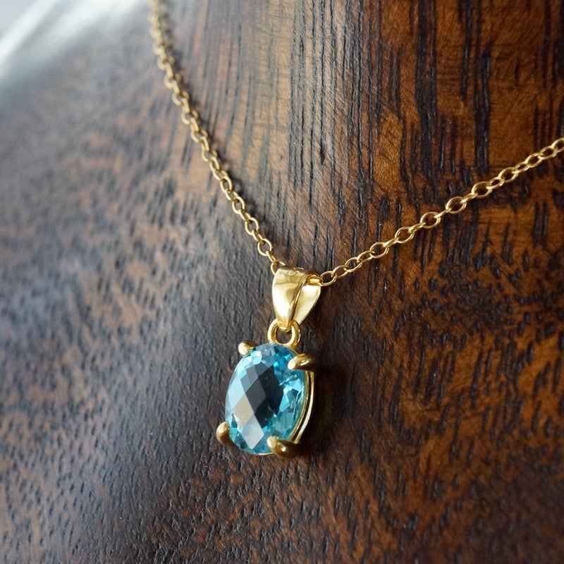 Handmade】スイス ブルートパーズ チェッカーカット ペンダント