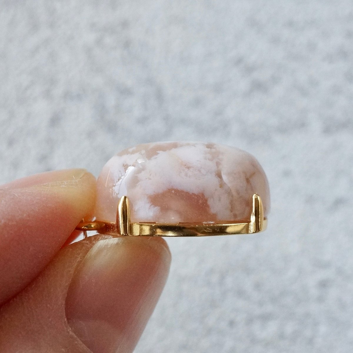 Handmade】桜メノウ ペンダントトップ 18kゴールドプレーテド シルバー