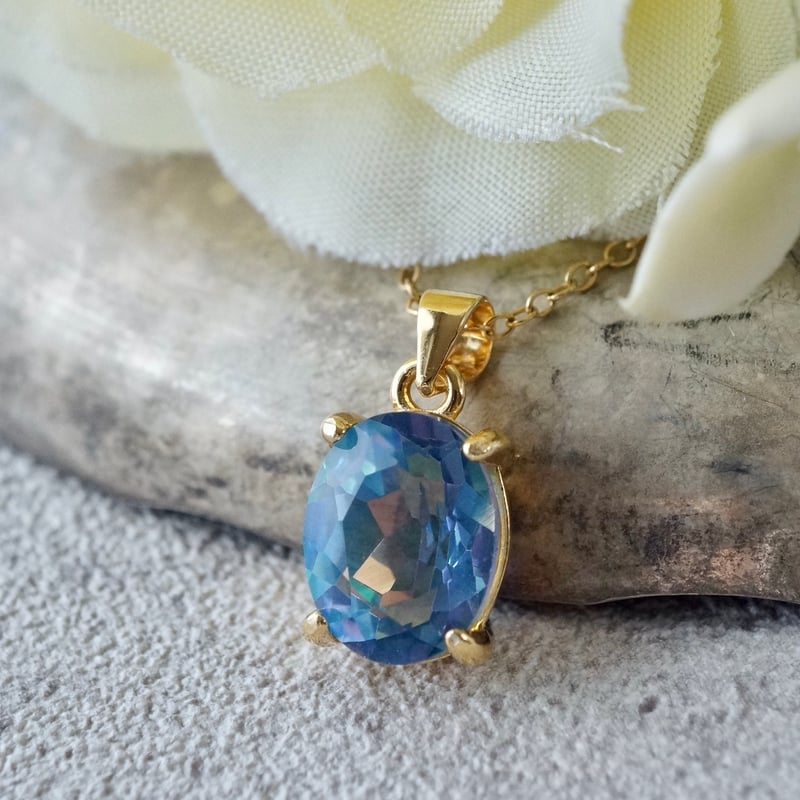 Handmade】ブルー ミスティッククォーツ ペンダントトップ 18kゴールド