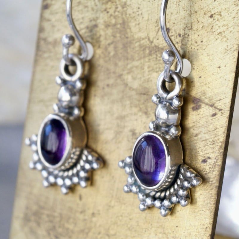 ○アメジスト エスニックフックピアス シルバー925 （sv-428-1