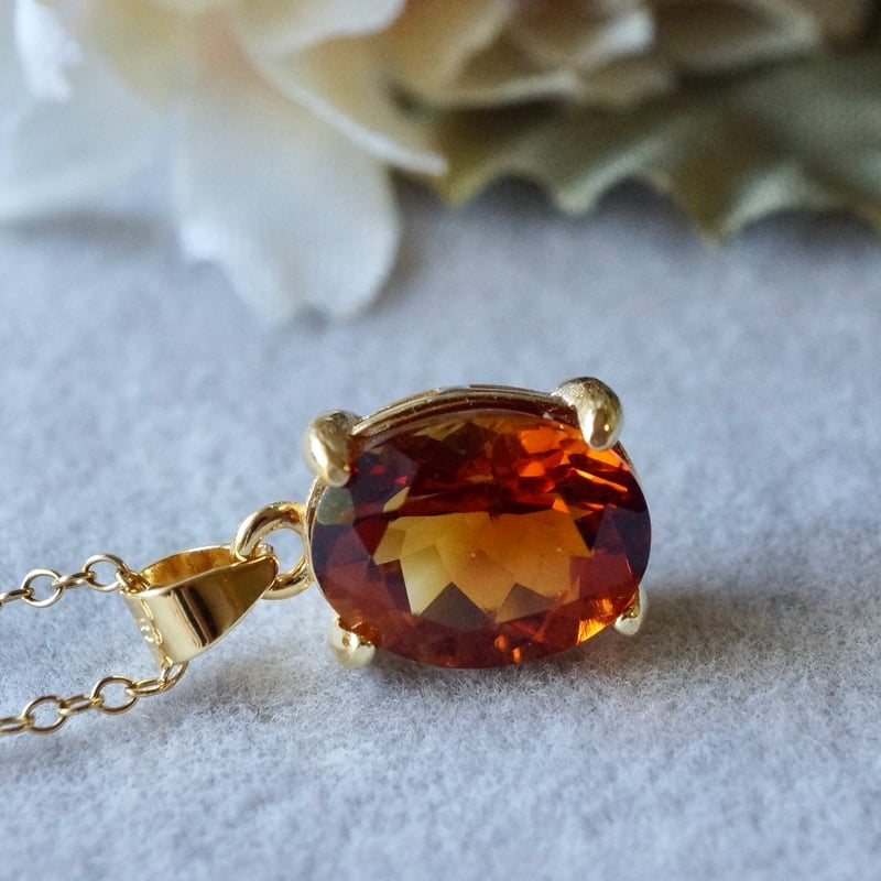 Handmade】濃いめ発色 シトリン ペンダントトップ 18kゴールドプレー
